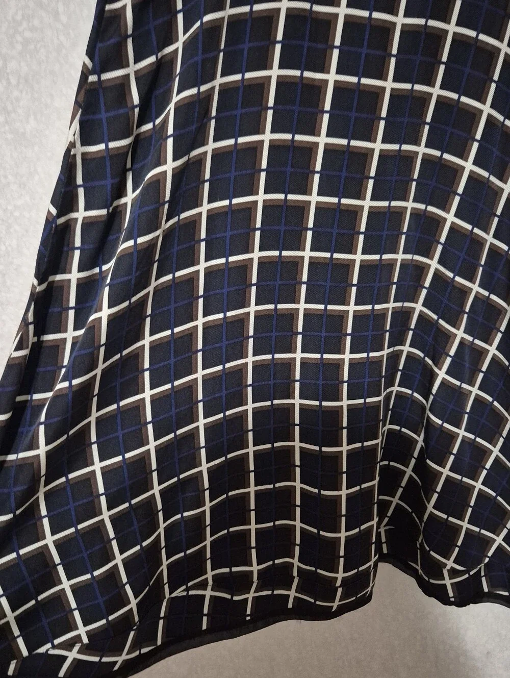 J. Crew Navy and White Windowpane Sleeveless Midi Dress...Size:4 100% Silk
